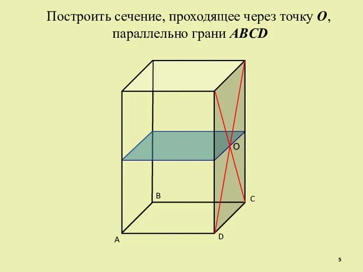 Построить сечение, проходящее через точку О, параллельно грани ABCD A B C D О