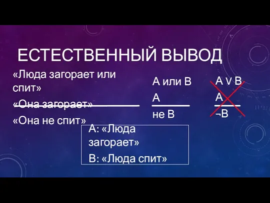 ЕСТЕСТВЕННЫЙ ВЫВОД А: «Люда загорает» В: «Люда спит» А V