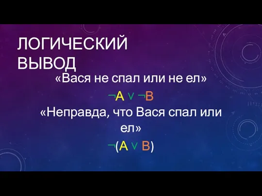 ЛОГИЧЕСКИЙ ВЫВОД «Вася не спал или не ел» ¬А ˅