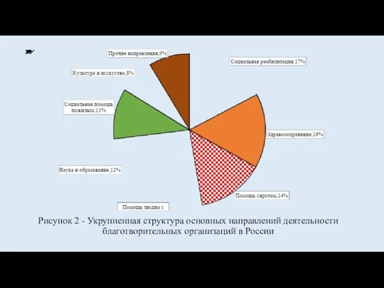 Рисунок 2 - Укрупненная структура основных направлений деятельности благотворительных организаций в России