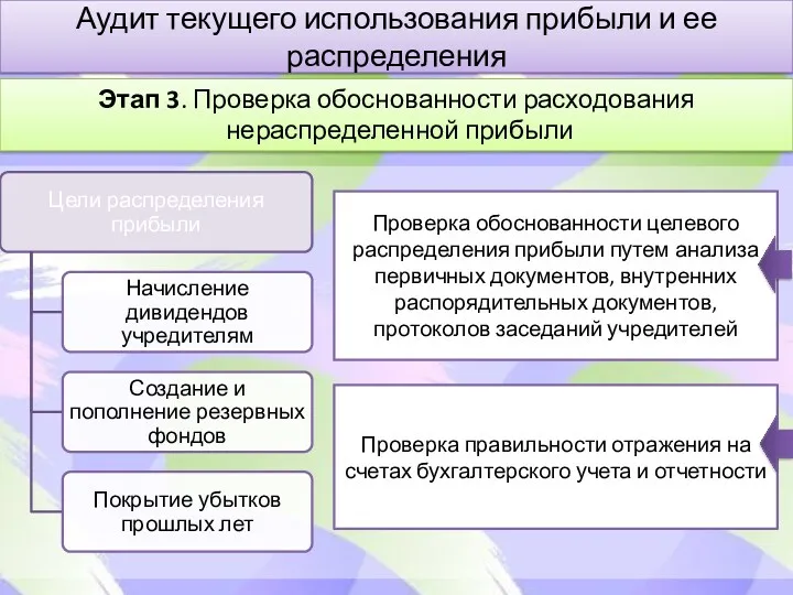 Аудит текущего использования прибыли и ее распределения Этап 3. Проверка