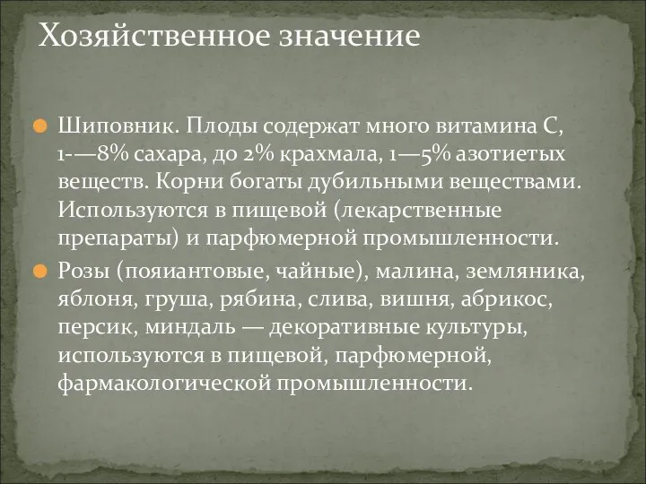 Шиповник. Плоды содержат много витамина С, 1-—8% сахара, до 2%