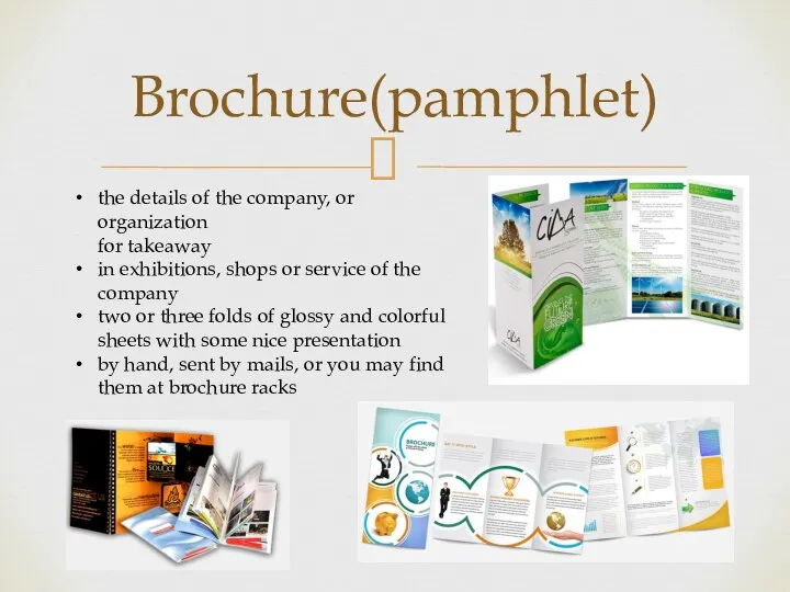 Brochure(pamphlet) the details of the company, or organization for takeaway