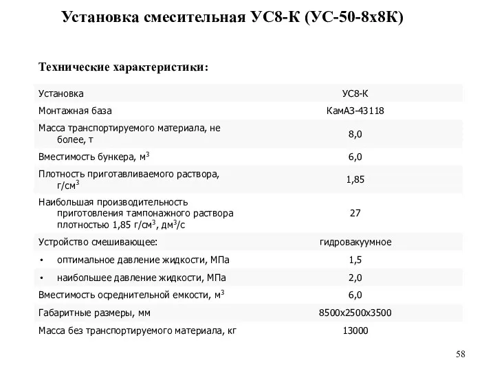 Технические характеристики: Установка смесительная УС8-К (УС-50-8х8К)