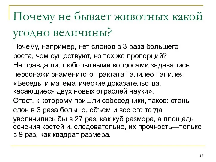 Почему не бывает животных какой угодно величины? Почему, например, нет слонов в 3