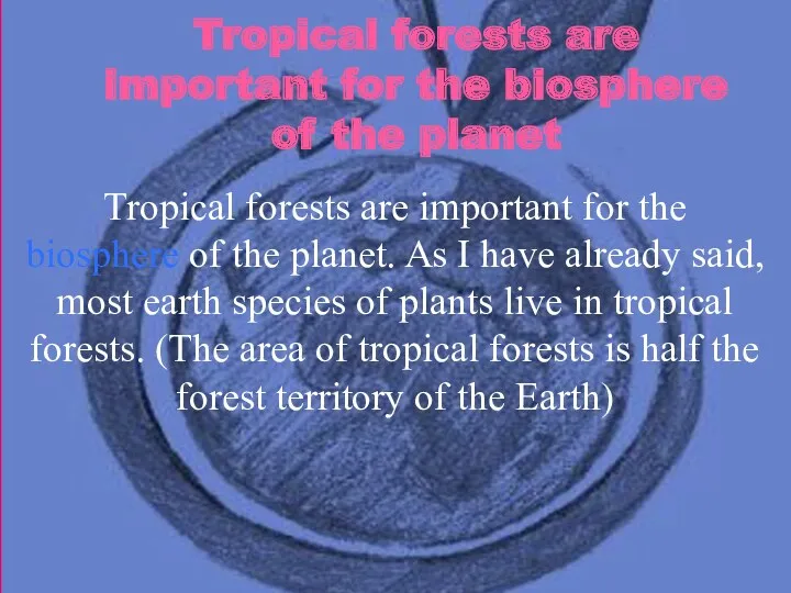 Tropical forests are important for the biosphere of the planet