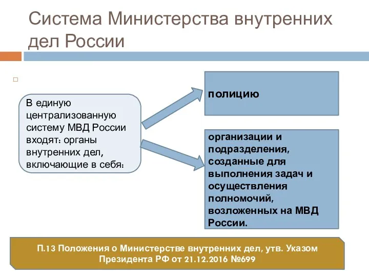 Система Министерства внутренних дел России В единую централизованную систему МВД