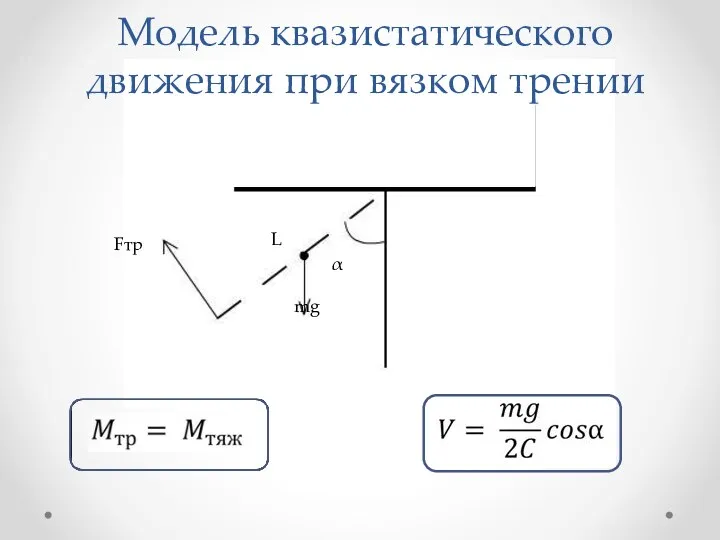 α L Fтр mg Модель квазистатического движения при вязком трении