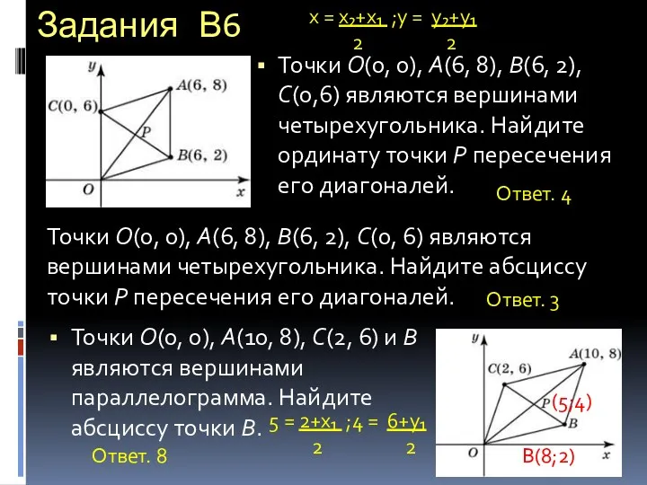 Задания В6 Точки O(0, 0), A(6, 8), B(6, 2), C(0,