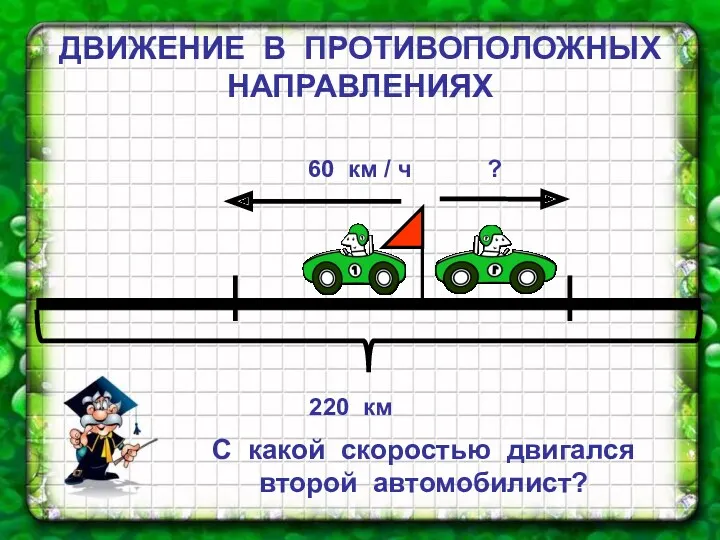 ДВИЖЕНИЕ В ПРОТИВОПОЛОЖНЫХ НАПРАВЛЕНИЯХ С какой скоростью двигался второй автомобилист?