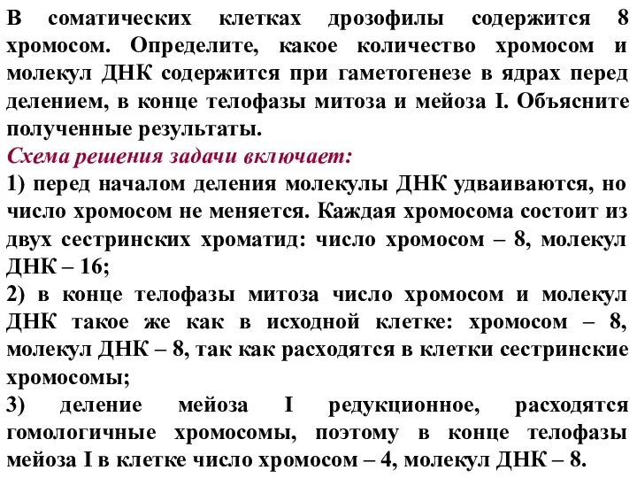 В соматических клетках дрозофилы содержится 8 хромосом. Определите, какое количество