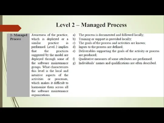 Level 2 – Managed Process