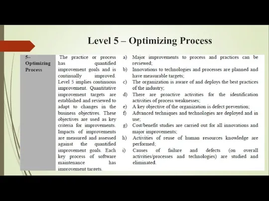Level 5 – Optimizing Process