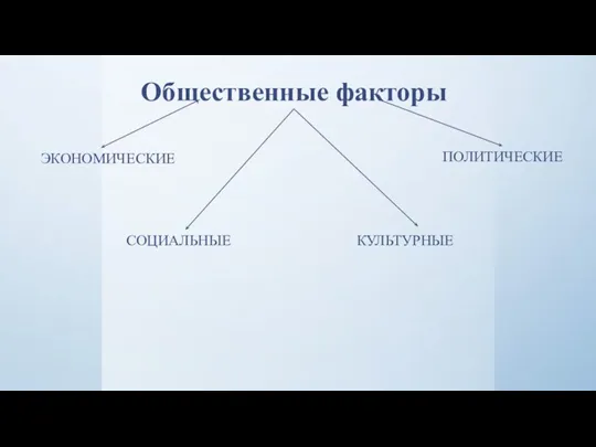 Общественные факторы ЭКОНОМИЧЕСКИЕ ПОЛИТИЧЕСКИЕ СОЦИАЛЬНЫЕ КУЛЬТУРНЫЕ