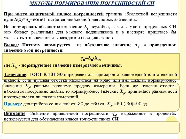 При чисто аддитивной полосе погрешностей граница абсолютной погрешности нуля Δ(х)=Δ0=const