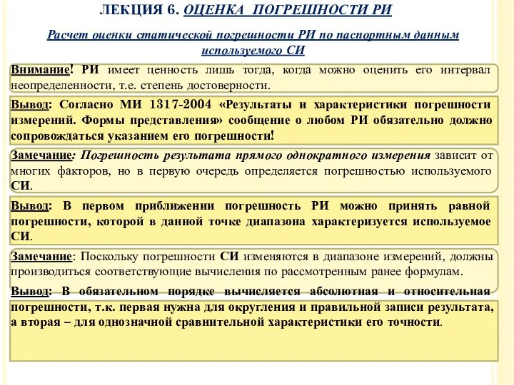 Расчет оценки статической погрешности РИ по паспортным данным используемого СИ