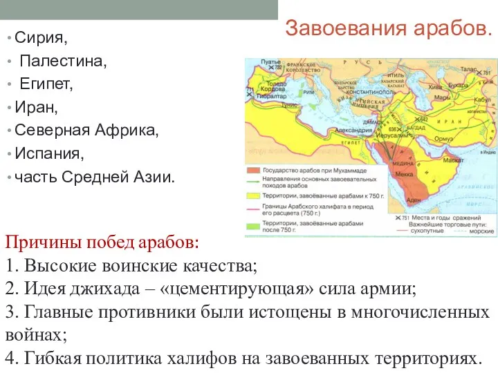 Завоевания арабов. Сирия, Палестина, Египет, Иран, Северная Африка, Испания, часть