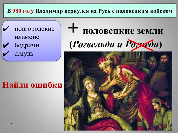 * В 980 году Владимир вернулся на Русь с половецким