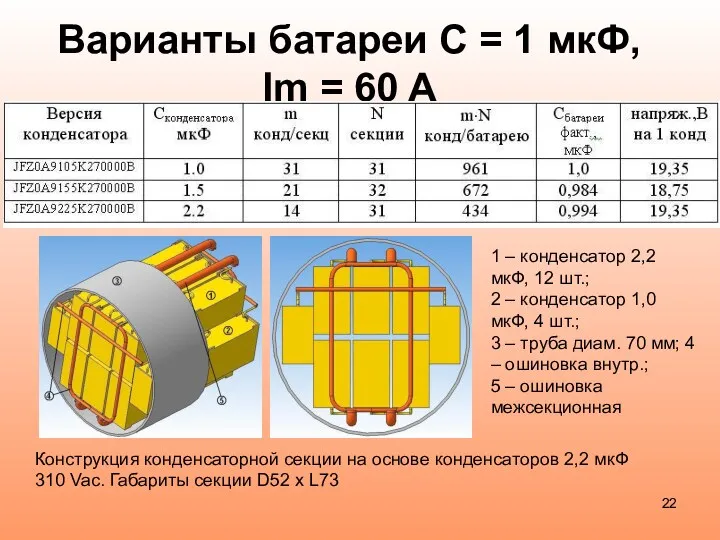 Варианты батареи С = 1 мкФ, Im = 60 A