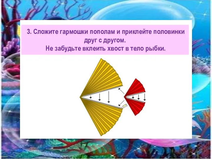 3. Сложите гармошки пополам и приклейте половинки друг с другом.