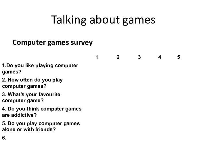 Talking about games Computer games survey
