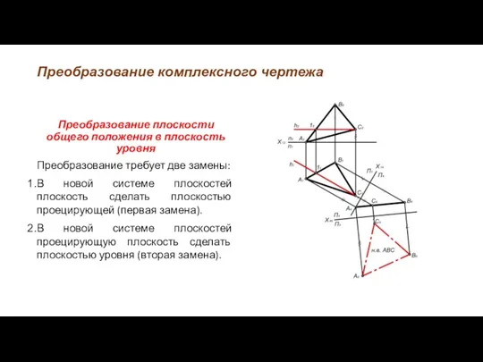 Преобразование комплексного чертежа Преобразование плоскости общего положения в плоскость уровня