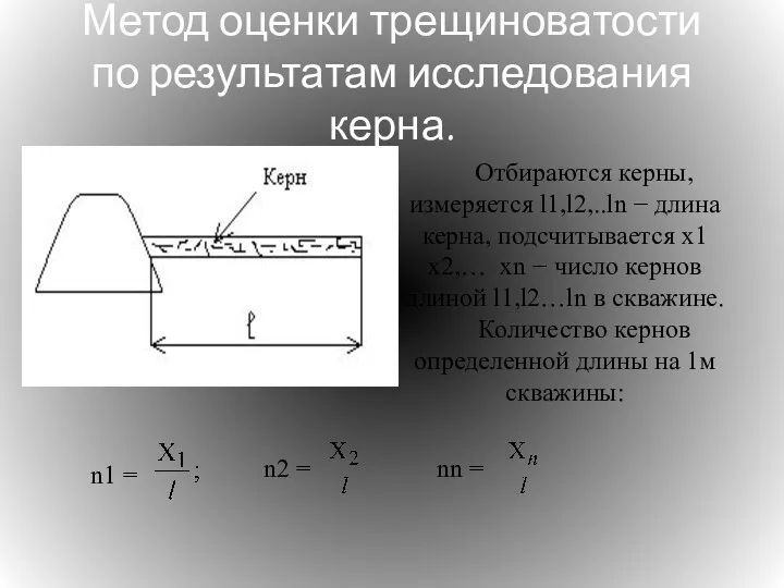 Метод оценки трещиноватости по результатам исследования керна. Отбираются керны, измеряется