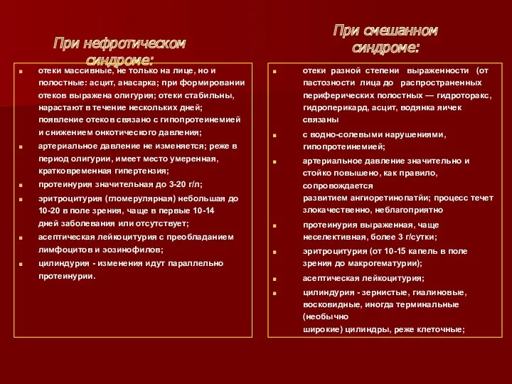 При нефротическом синдроме: отеки массивные, не только на лице, но