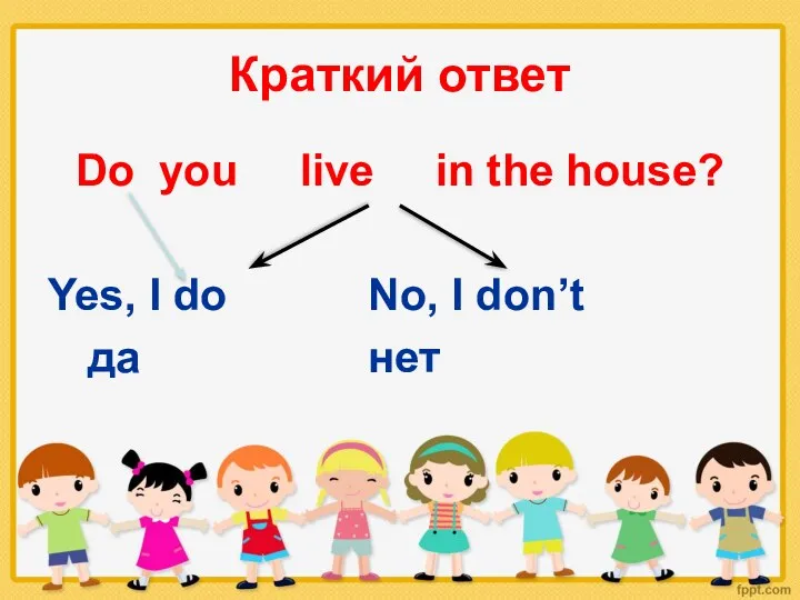 Краткий ответ Do you live in the house? Yes, I do No, I don’t да нет