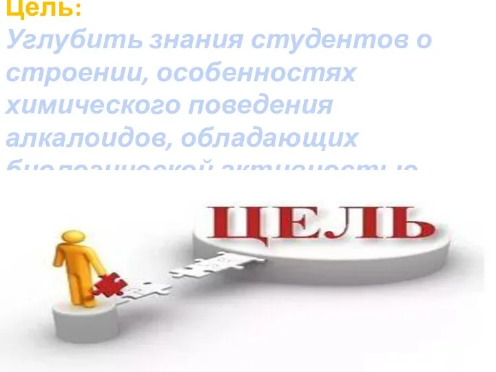 Цель: Углубить знания студентов о строении, особенностях химического поведения алкалоидов, обладающих биологической активностью