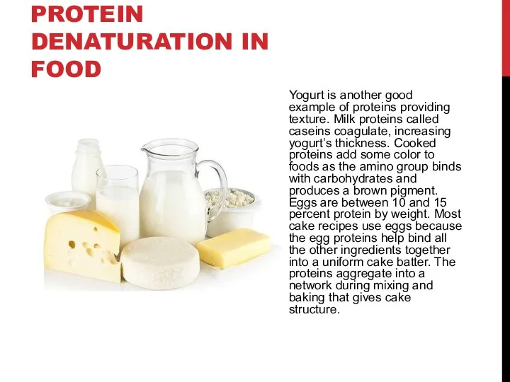 PROTEIN DENATURATION IN FOOD Yogurt is another good example of proteins providing texture.