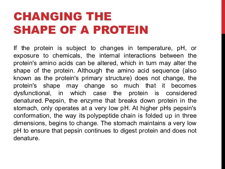 CHANGING THE SHAPE OF A PROTEIN If the protein is subject to changes