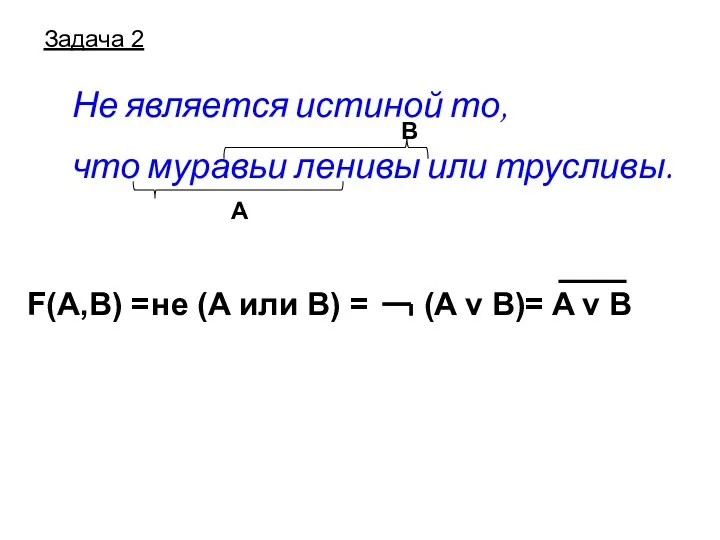 Задача 2 Не является истиной то, что муравьи ленивы или