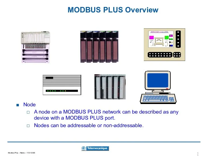 MODBUS PLUS Overview Node A node on a MODBUS PLUS