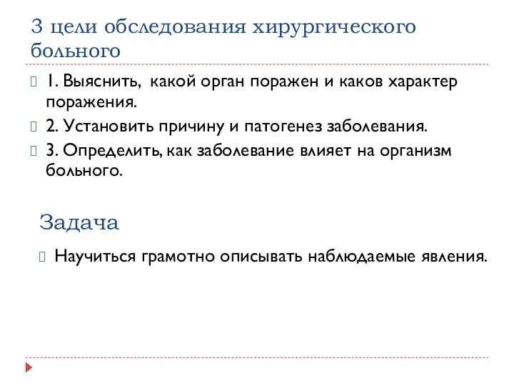 3 цели обследования хирургического больного 1. Выяснить, какой орган поражен