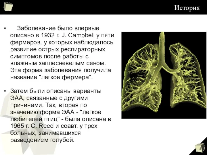 История Заболевание было впервые описано в 1932 г. J. Campbell