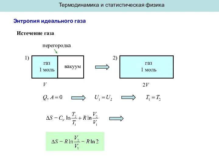 Термодинамика и статистическая физика Энтропия идеального газа газ 1 моль