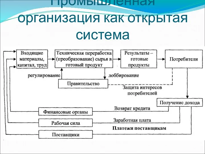 Промышленная организация как открытая система Платежи поставщикам