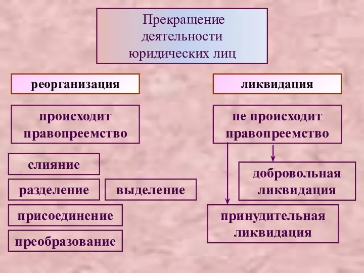 Прекращение деятельности юридических лиц реорганизация ликвидация происходит правопреемство не происходит