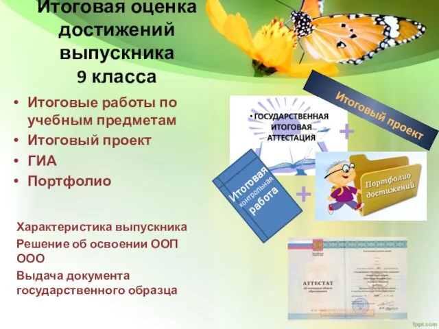 Итоговые работы по учебным предметам Итоговый проект ГИА Портфолио Характеристика