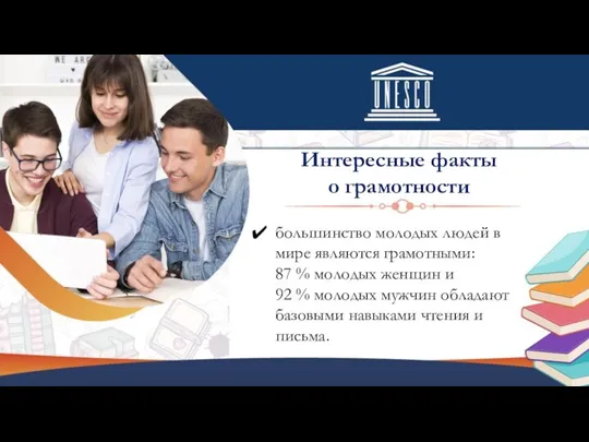 большинство молодых людей в мире являются грамотными: 87 % молодых