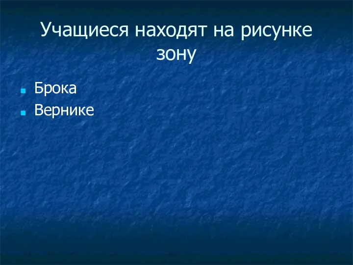 Учащиеся находят на рисунке зону Брока Вернике