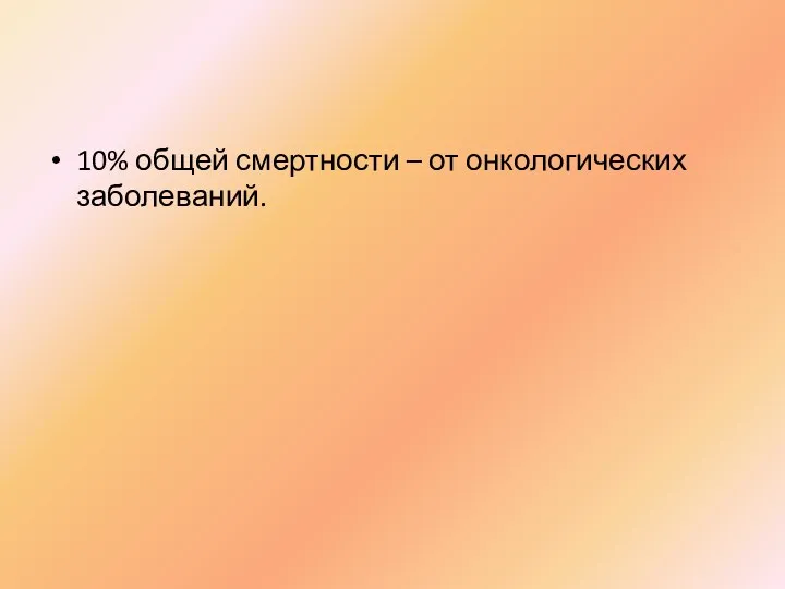 10% общей смертности – от онкологических заболеваний.