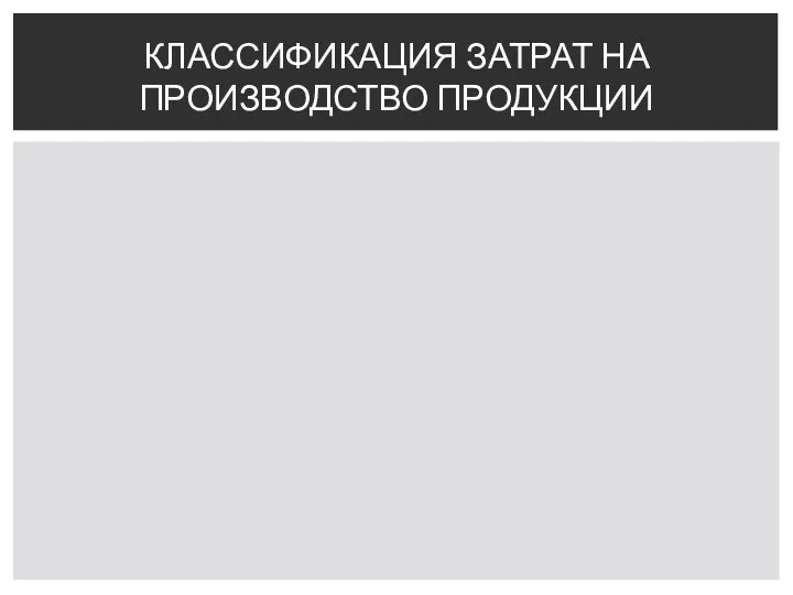 КЛАССИФИКАЦИЯ ЗАТРАТ НА ПРОИЗВОДСТВО ПРОДУКЦИИ