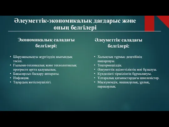 Әлеуметтік-экономикалық дағдарыс және оның белгілері Экономикалық саладағы белгілері: Шаруашылықты жүргізудің