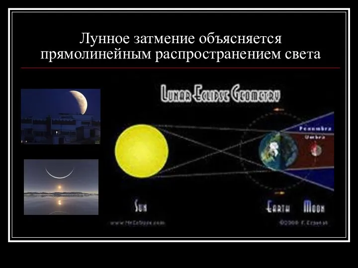 Лунное затмение объясняется прямолинейным распространением света
