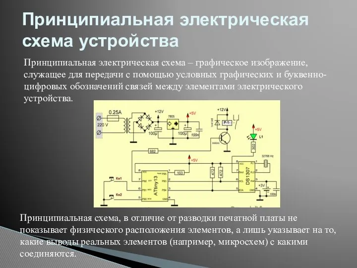Принципиальная электрическая схема – графическое изображение, служащее для передачи с помощью условных графических