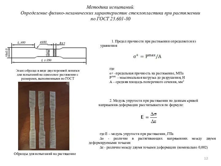 Методика испытаний. Определение физико-механических характеристик стеклопластика при растяжении по ГОСТ