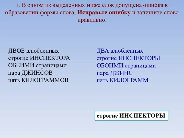 1. В одном из выделенных ниже слов допущена ошибка в