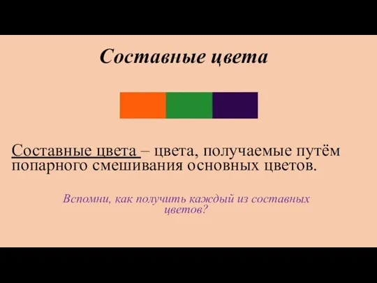 Составные цвета – цвета, получаемые путём попарного смешивания основных цветов.